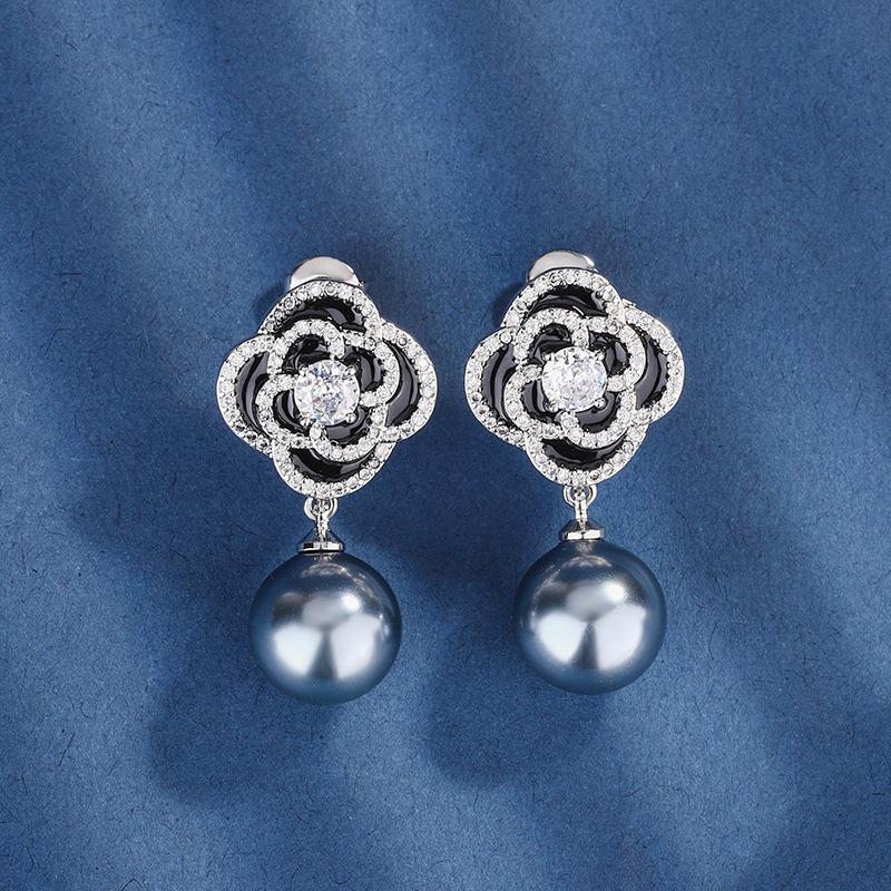 Ювелирные изделия Медное основание Позолоченные Инкрустированные жемчугом Темпераментный набор «Камелия» Женский 16-14 мм