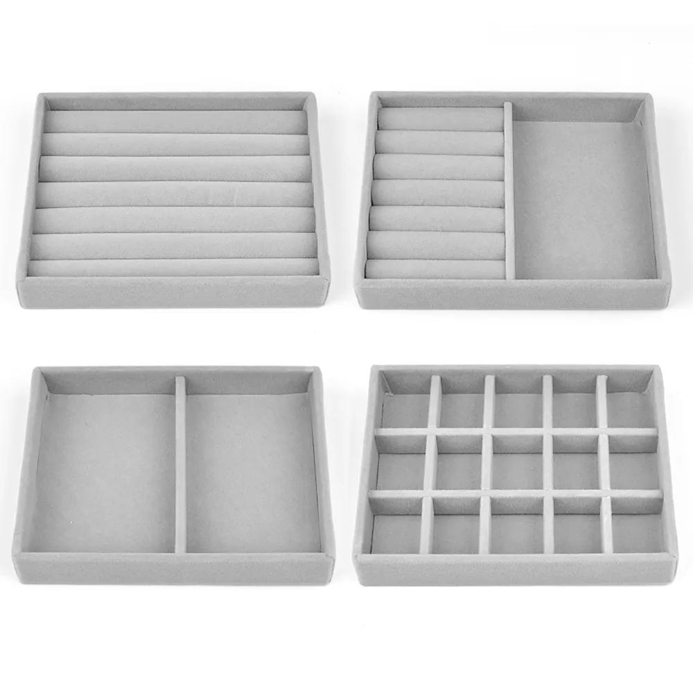 Бархатный ящик для хранения ювелирных изделий, штабелируемый поднос для показа, кольцо, браслет, ожерелье, органайзер для сережек, ящик для рукоделия, ящик для рукоделия