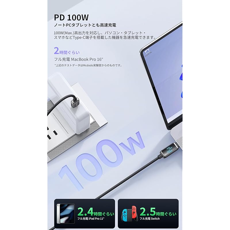 Mcdodo USB-C To USB-C Cable Charging Speed Screen Display 100W PD Quick Charging iPhone 16 Cable E-marker Chip Installed High Speed Data Transfer