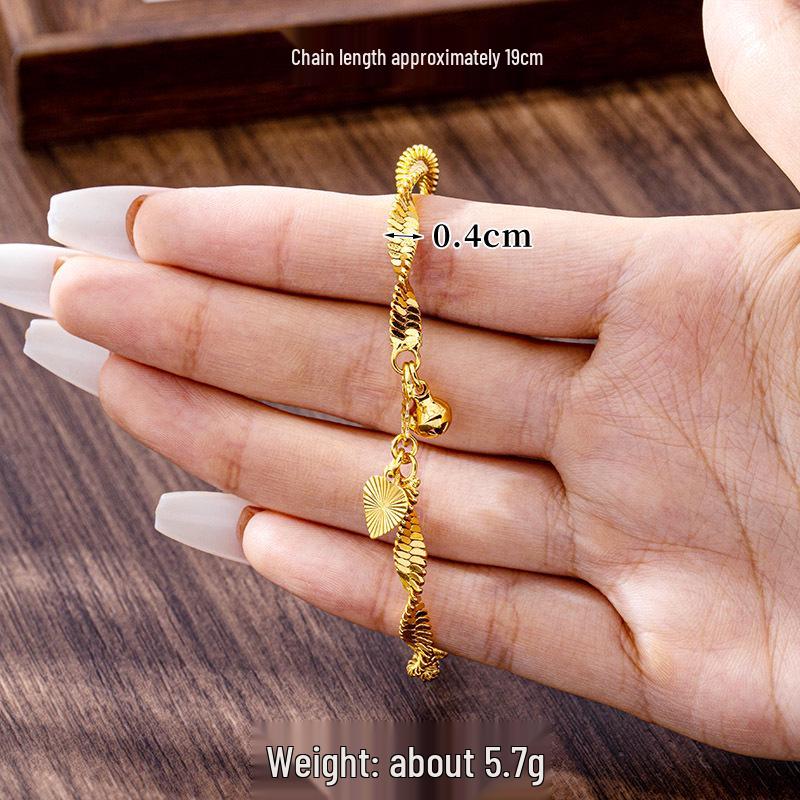 Трендовый комплект из ожерелья и браслета-анклета из вьетнамского песочного золота с цепочкой «Волна» и долговечным сохранением цвета