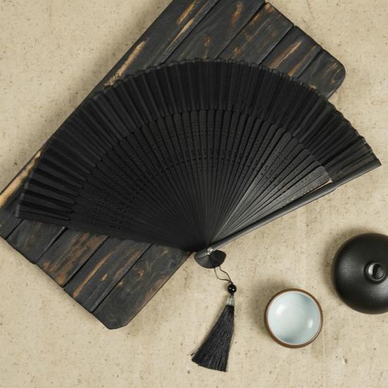Folding Fan with Tassel Hollow Out Faux Silk Bamboo Stronge Hinge Chinese Vintage Style Photo Prop Party Decoration Supply Classical Dance Prop