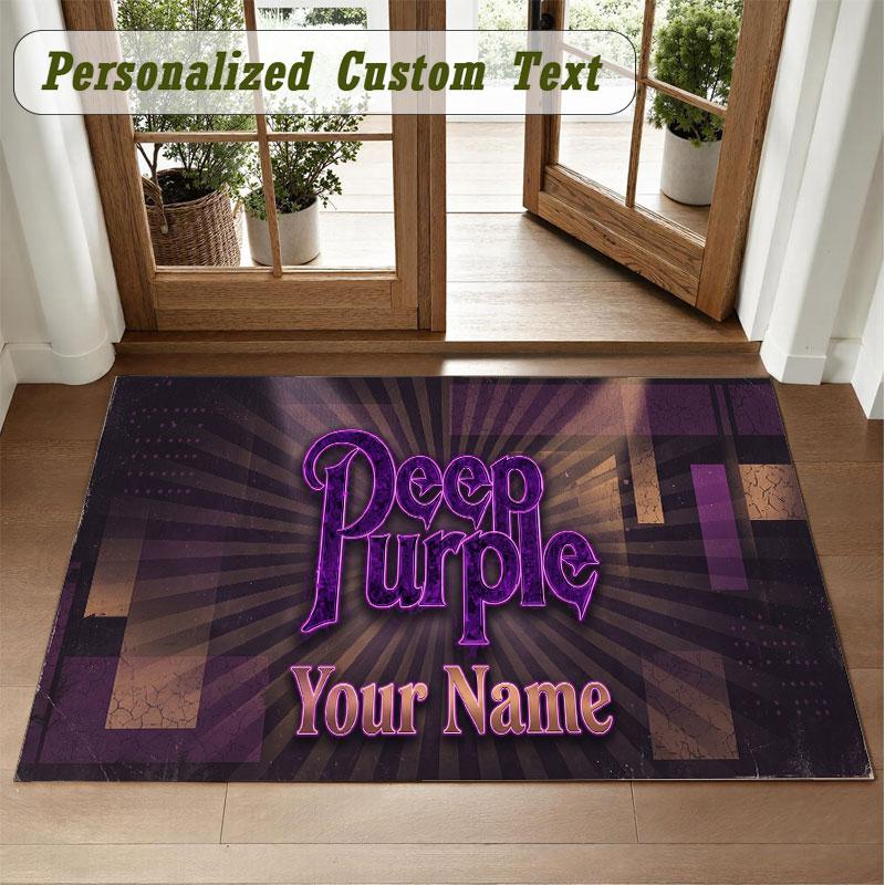Crystal Velvet Square Rug Custom NameDeep Purple Pattern Non Slip Home Floor Decor Rug