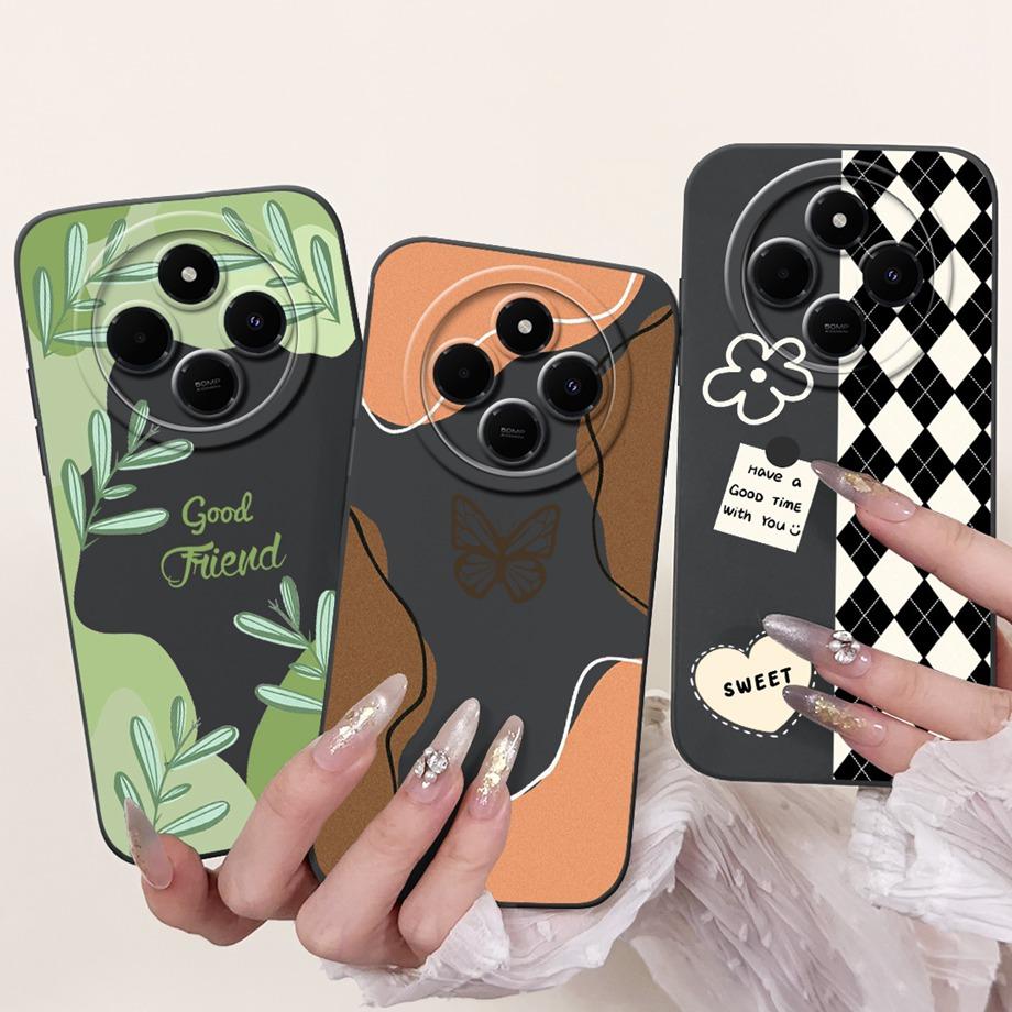 For Xiaomi Redmi 14c / Mi 14 Pro 14t Pro Case Liquid Silicone Soft TPU Back Cover Redmi14c Phone Funda Gothic Black Night Bumper