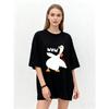 Oversized T-Shirt Black Duck Print With Wow Text Casual Wear For Women Summer Streetwear Fashion