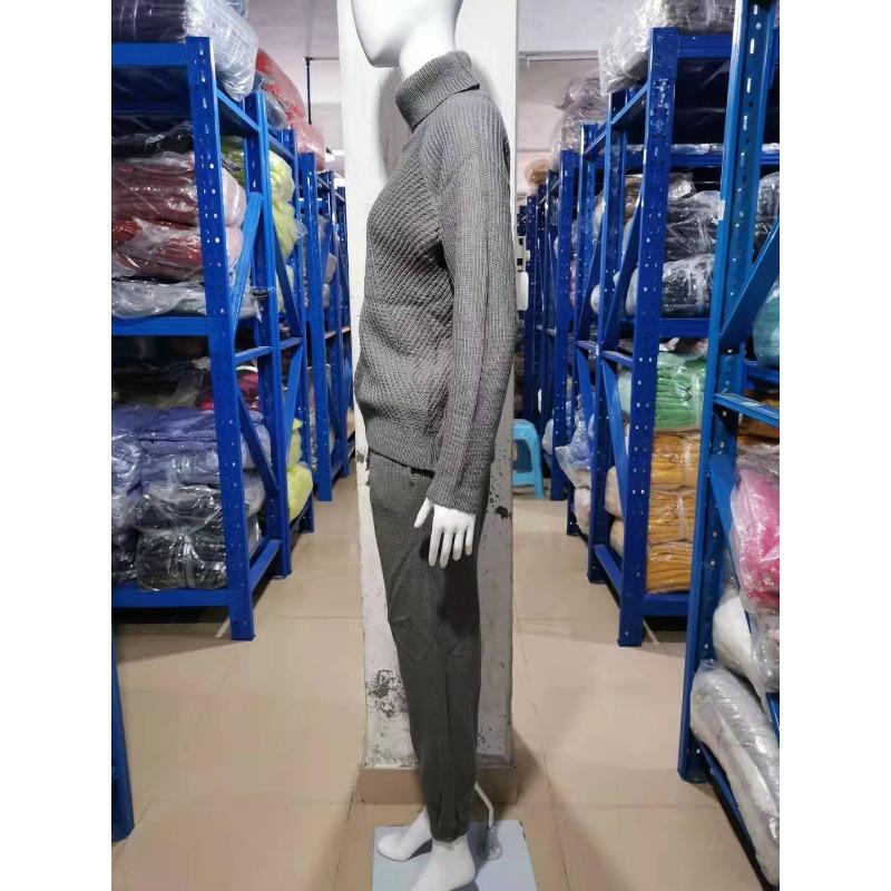 Women's Solid Color Sweater Set Fashion Casual Thread Turtleneck Pullovers Elastic Trousers Knitted Two Piece Sets Autumn Winter