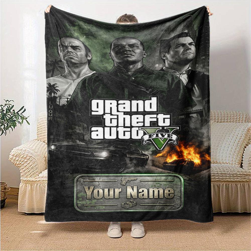 Gta Customize Your Name Blanket Cozy Personalized Blanket Durable Comfort Throw For Picnics Office Bedding Office Chair All-Season Use