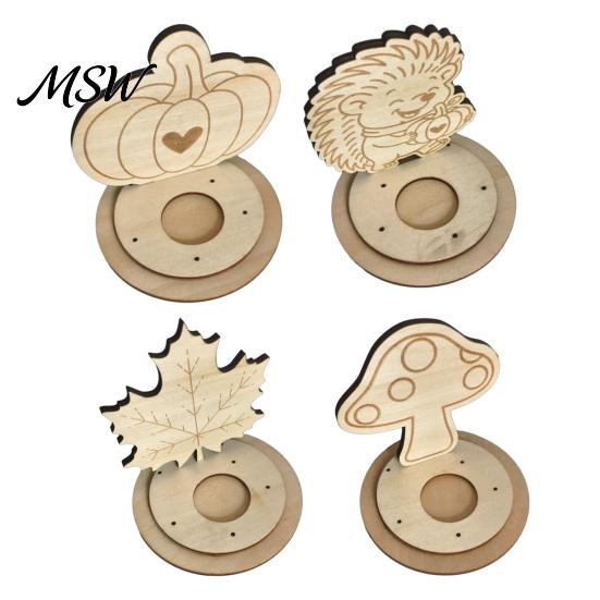 Maple Leaf Table Decoration Autumn Wooden Candle Holder, Halloween Tea Light Wood Candlestick Pumpkin/Mushroom/Maple Leaf/Hedgehog Holder for