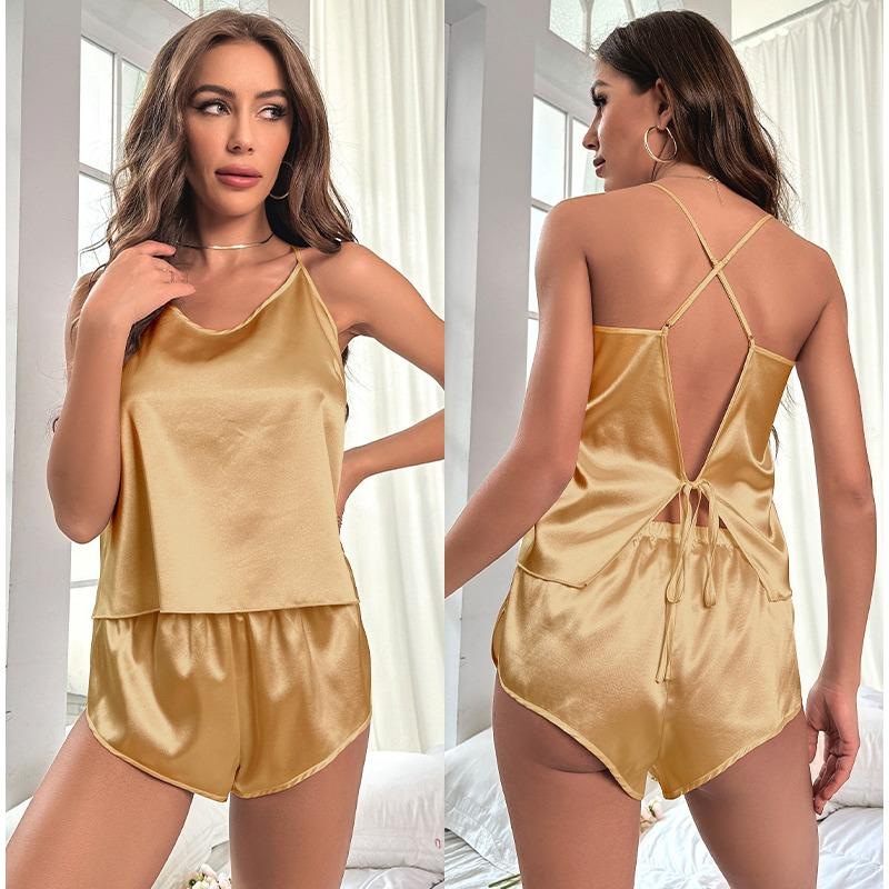 Ice Silk Sleepwear, Women's Spring and Summer Sexy Home Clothes, Suspender Shorts, Two-piece Home Clothes Set