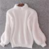 Autumn and Winter Korean Style Lantern Sleeves Imitation Mink Velvet Half-high Collar Loose Solid Color Sweater Pullover Sweater Women