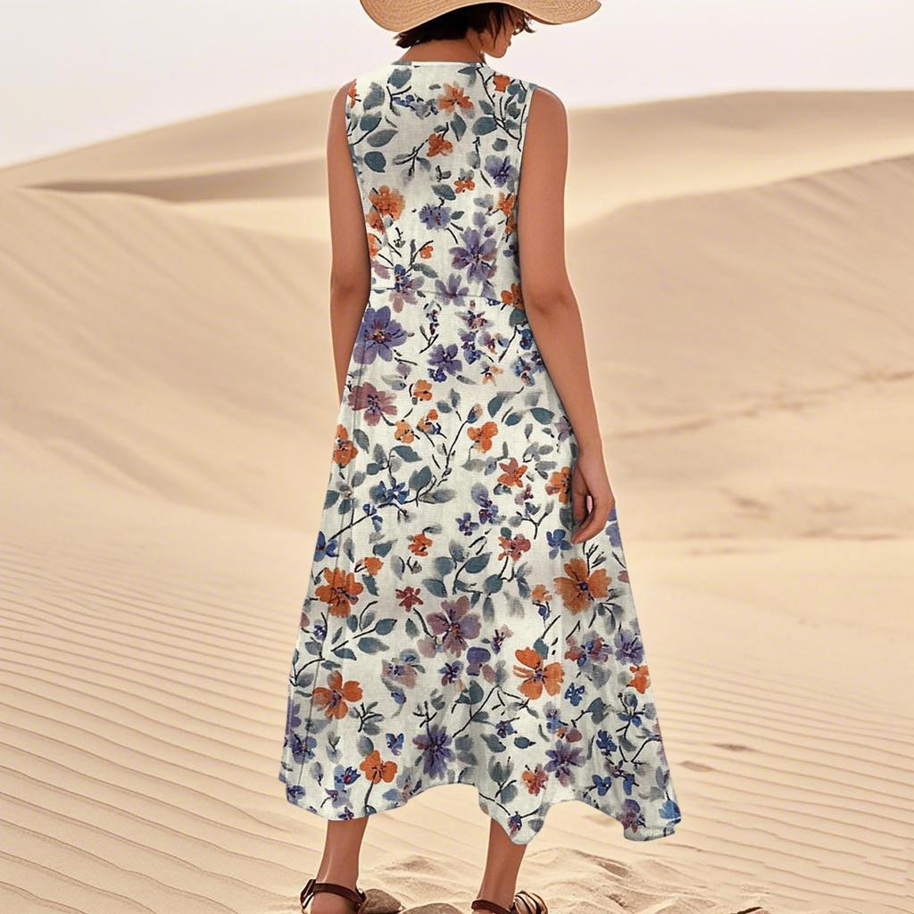 Женское летнее повседневное модное платье без рукавов с цветочным принтом и карманом
