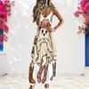 Women Plus Size V Neck Strappy Sleeveless A Line Long Halloween Pumpkin Printed Dress