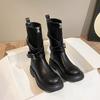 Модные Теплые С Круглым Носком Осенне-Зимние Женские Ботинки До Середины Икры из ПУ в Наличии Мода Гяру 2025 Шикарные и Элегантные Горячие Женские Полусапожки