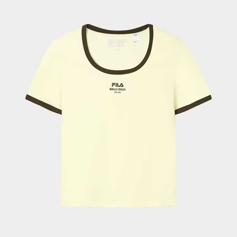 FILA Women's Ribbed U-Neck Fitted Short Sleeve T-Shirt
