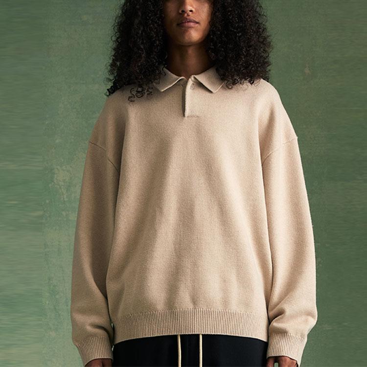 Fear of God Essentials Вязаное поло Золотистый меланж Мужские топы Бежевый 192BT232183F