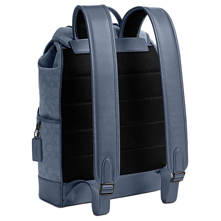Coach League 29 Drawstring Quick Closure Adjustable Shoulder Strap Canvas Jacquard With Calfskin Backpack Large Men Backpack Blue CU070-D61