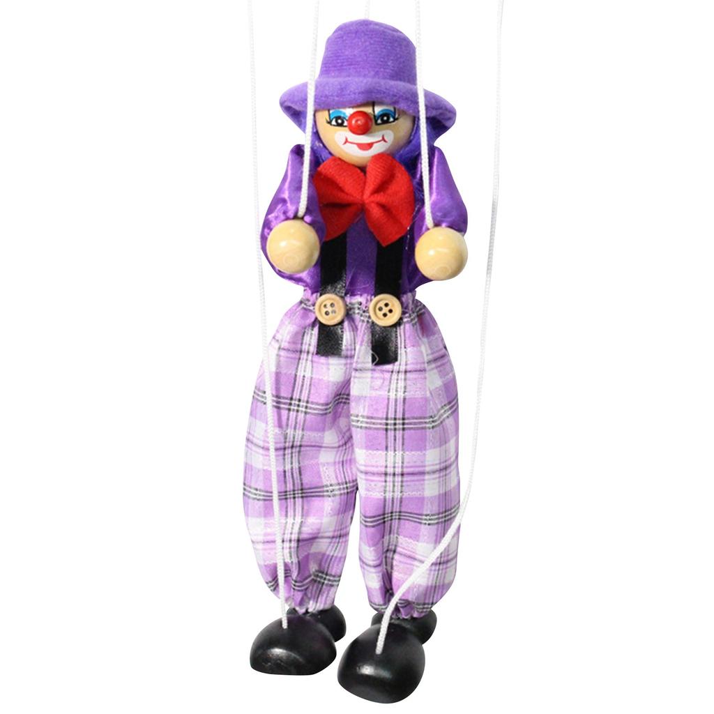 Funny Colorful Pull String Puppet Vintage Clown, Wooden Marionette Toy With Joint Activity For Baby Boys Or Girls