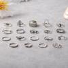 19Pcs/Set Retro Hollow Lotus Flower Heart Shape Ring Set Aesthetic Enamel Silver Color Knuckle Ring Jewelry Gift