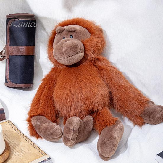 Durable Stuffed Creature Plush Gorilla Doll, Realistic Animal Toy for Kids, Soft Fluffy Orangutan Plushie with Thick Long Fur, Home Decor Three