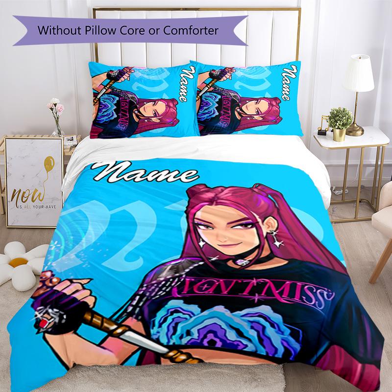 3pcs KPop Demon Hunters16 Cover Set - Personalized Name, HD Printed Bedding with 1 Cover and 2 Pillowcases - Perfect for Home Decor, Easy Care