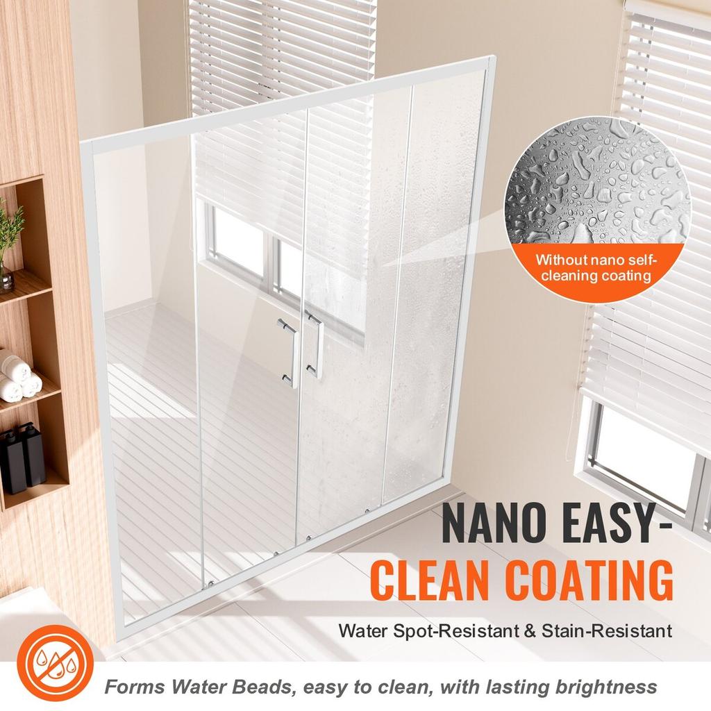 Semi-frameless Double Sliding Shower Door SGCC Tempered Glass 1/4" Chrome