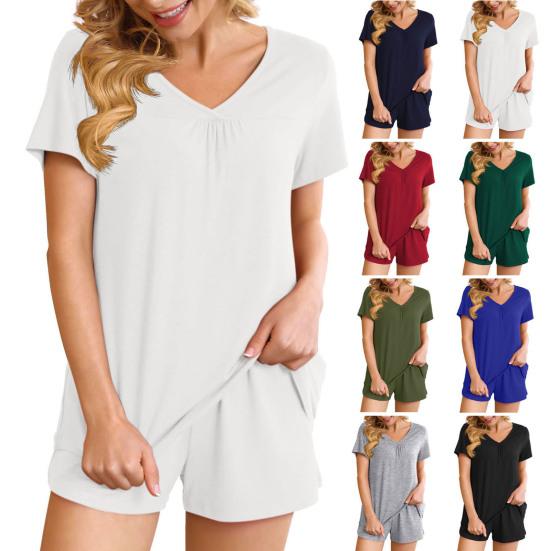 2 шт./комплект, женская летняя пижама, костюм с V-образным вырезом и коротким рукавом, комплект домашней одежды, топ и шорты, комплект свободных шорт, повседневный спортивный наряд