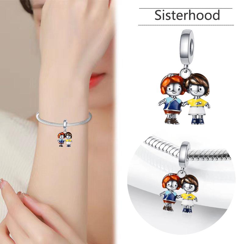 New 925 Silver Charm Fit Original Bracelet Accessories Women Jewelry Best Friend Series Duck Umbrella Coffee