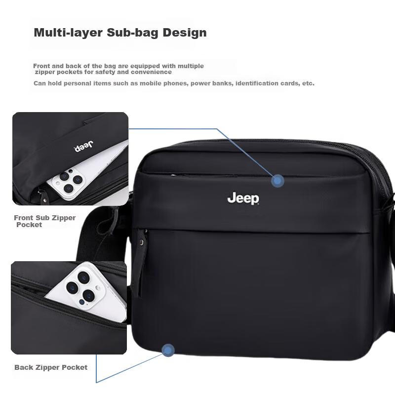 JEEP Crossbody Bag, Men's Casual Shoulder Bag, Large Capacity, Lightweight Travel Bag, Sport Bag