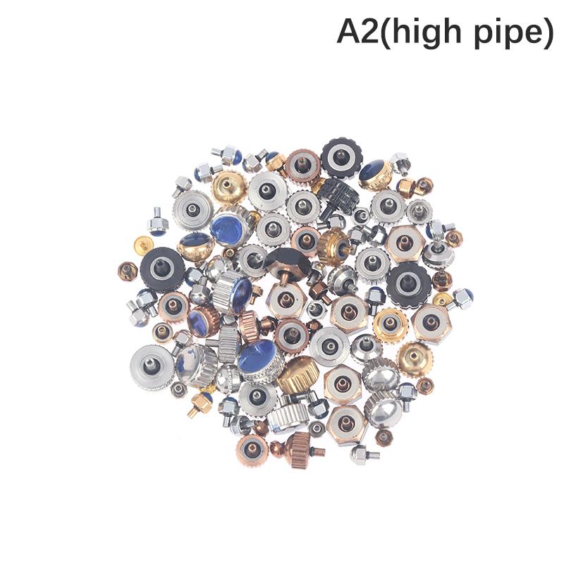 100шт смешанные водонепроницаемые стальные ручки для часов Корона для часов различных размеров и цветов