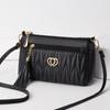 Women PU Leather Wave Embroidered Small Shoulder Bag Simple Tassel Decor Multi-layer Phone Crossbody Bag