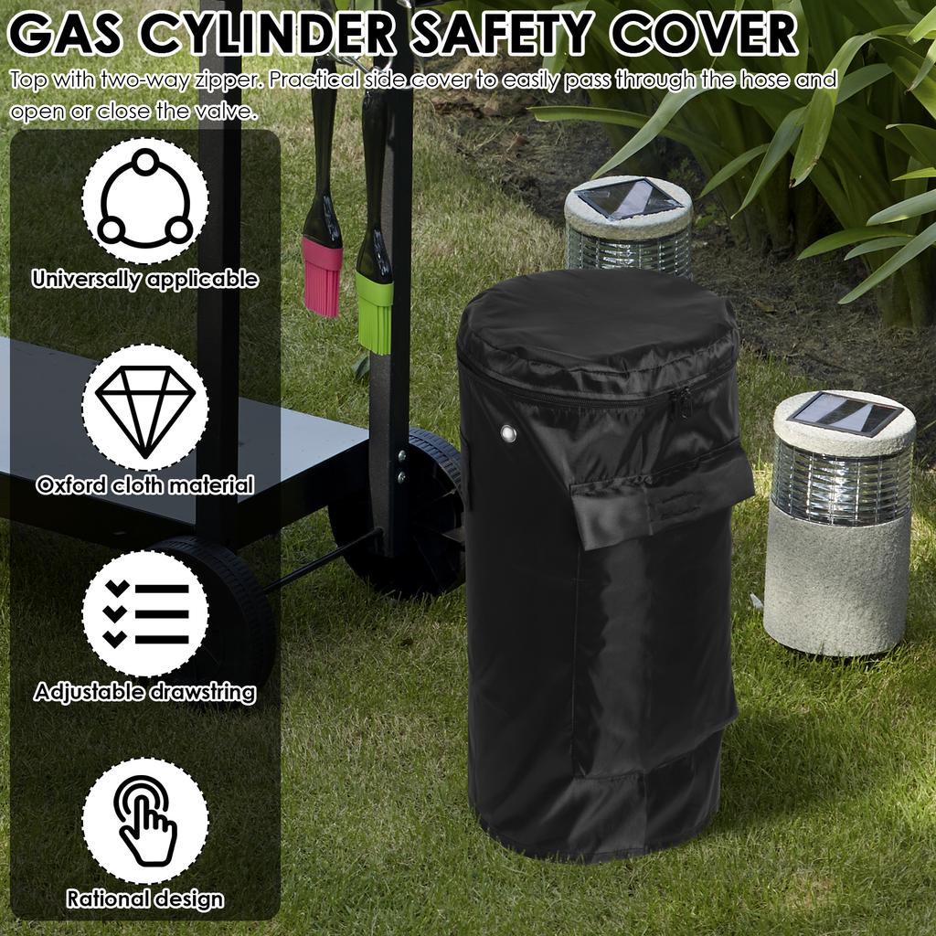 1 Pc Oxford Cloth Propane Gas Cylinder Cover Waterproof Gas Bottle Full Cover with 2 Ventilation Ring Two Way Zipper for Outdoor