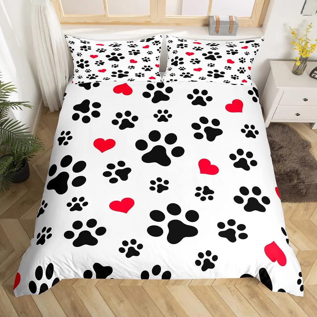 Пододеяльник Dog Lover с нарисованным от руки принтом лапы, каракули, круговой узор, стиль рисунка, животные, украшения для спальни, кораллово-бирюзовый
