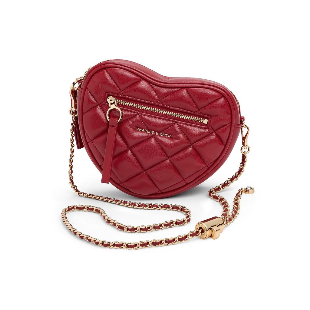 Charles & Keith Small CK 26 Spring Quilted Heart Crossbody Bag Women bags Soft-Pink Tomato-Red CK2-80151641-A