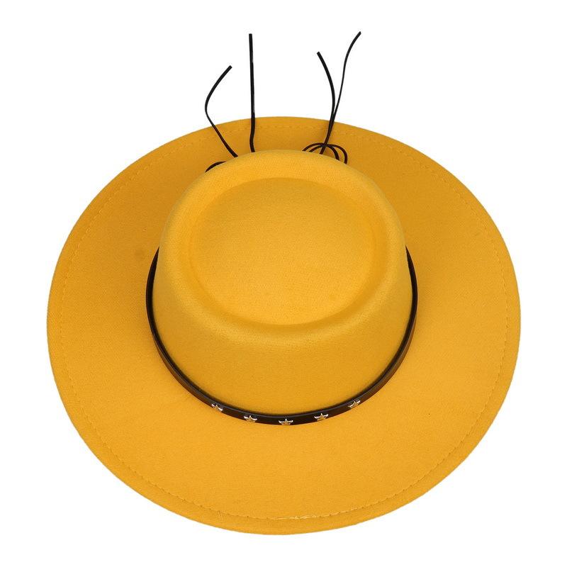 Women's autumn and winter flat top hat, five-pointed star belt accessories, woolen hat, Panama jazz hat, men's top hat