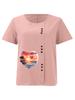 Women's Fashion Heart-shaped Scenery Print Round Neck Short Sleeve T-shirt Casual Cotton Linen Graphic Shirt Leisure Loose Summer Blouse Tops