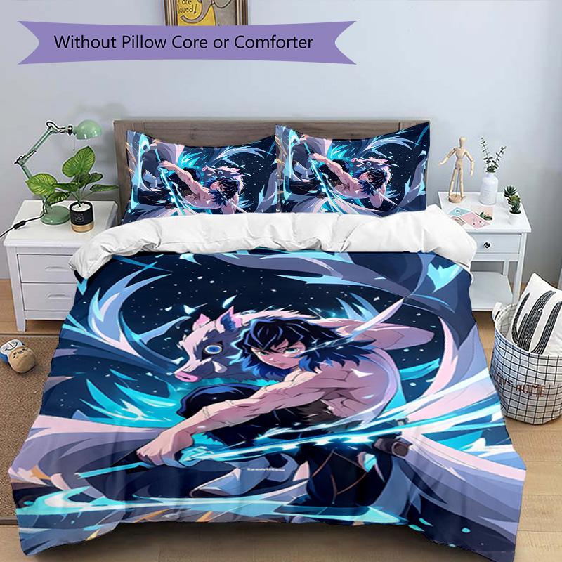 3pcs Hashibira Inosuke Design Cover Set - HD Printed Bedding with 1 Cover and 2 Pillowcases - Perfect for Home and Dorm Decor
