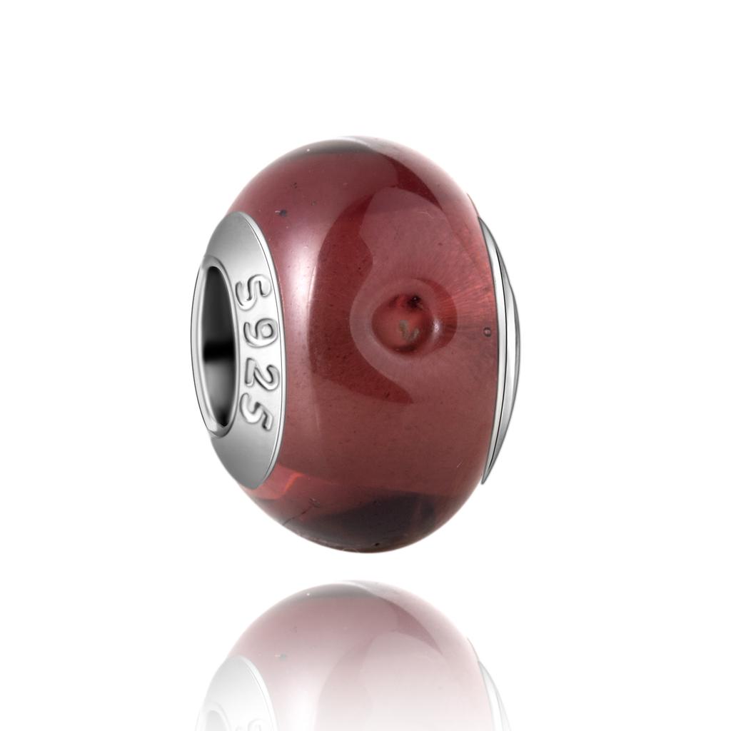 Муранское стекло Серия стерлинговое серебро 925 пробы Медный павлин синий и лепесток цветка Вращается Шарм Подходит для браслета Женские изящные циркониевые аксессуары