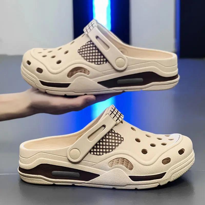 Модные шлепанцы с отверстиями на платформе, мужская обувь, уличная, дизайнерская, роскошная, трендовая, 2025, оригинальная, модная, элегантная, взрослая, стиль из ЭВА-резины, мужские тапочки