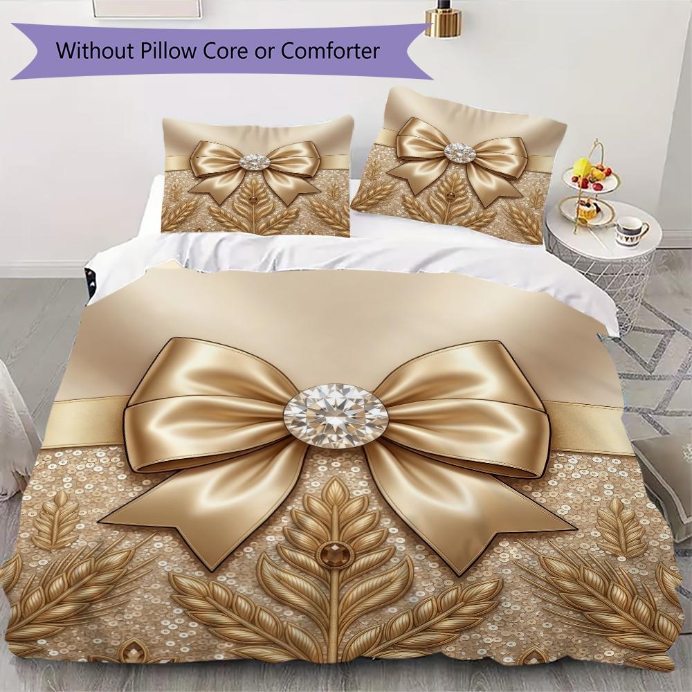 Luxury Bow Pattern Bedding uilt Set uilt Cover Pillowcase Home Decoration Birthday Gift (1 * duvet cover + 2 * pillowcase without core)