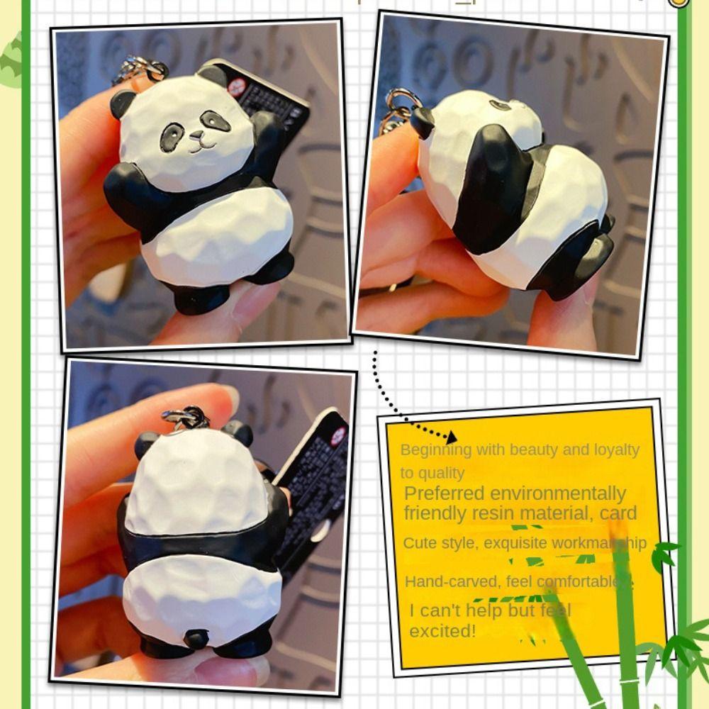 Брелок для ключей в виде панды из смолы с имитацией панды, имитация резьбы по дереву, сумка с цепочкой для ключей в виде панды, аксессуары