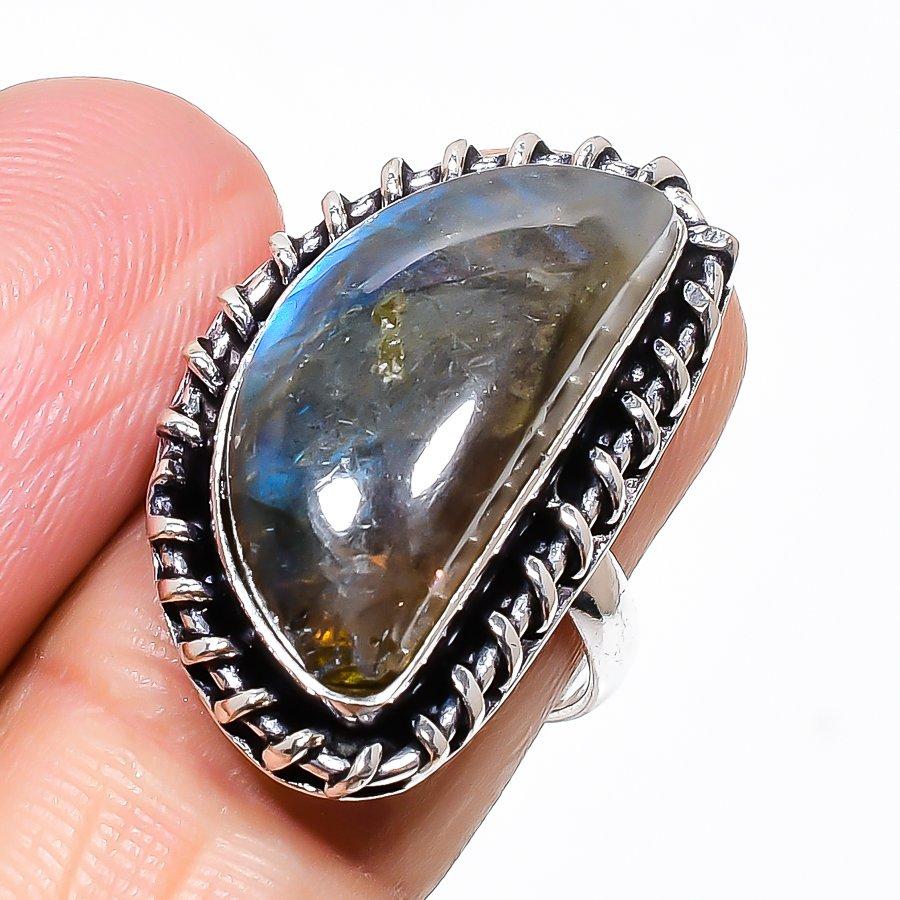 Labradorite Gemstone Handmade 925 Sterling Silver Jewelry Ring Size 6.5 KJ-313