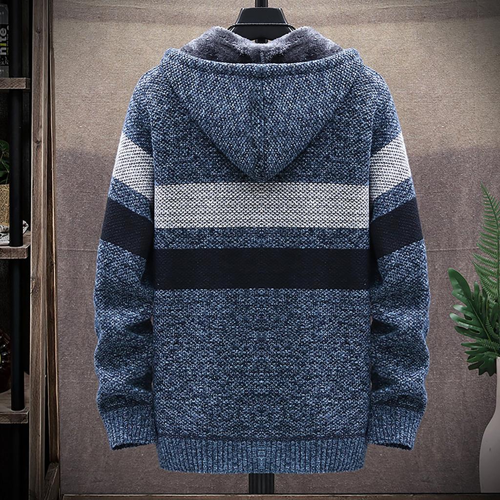 Men's Fall And Winter Casual Sweater Jacket Warm Knit Sweater Hooded Hoodie