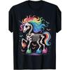 Men's Vintage-Inspired Unicorn Skeleton Rainbow Graphic Tee Short Sleeve