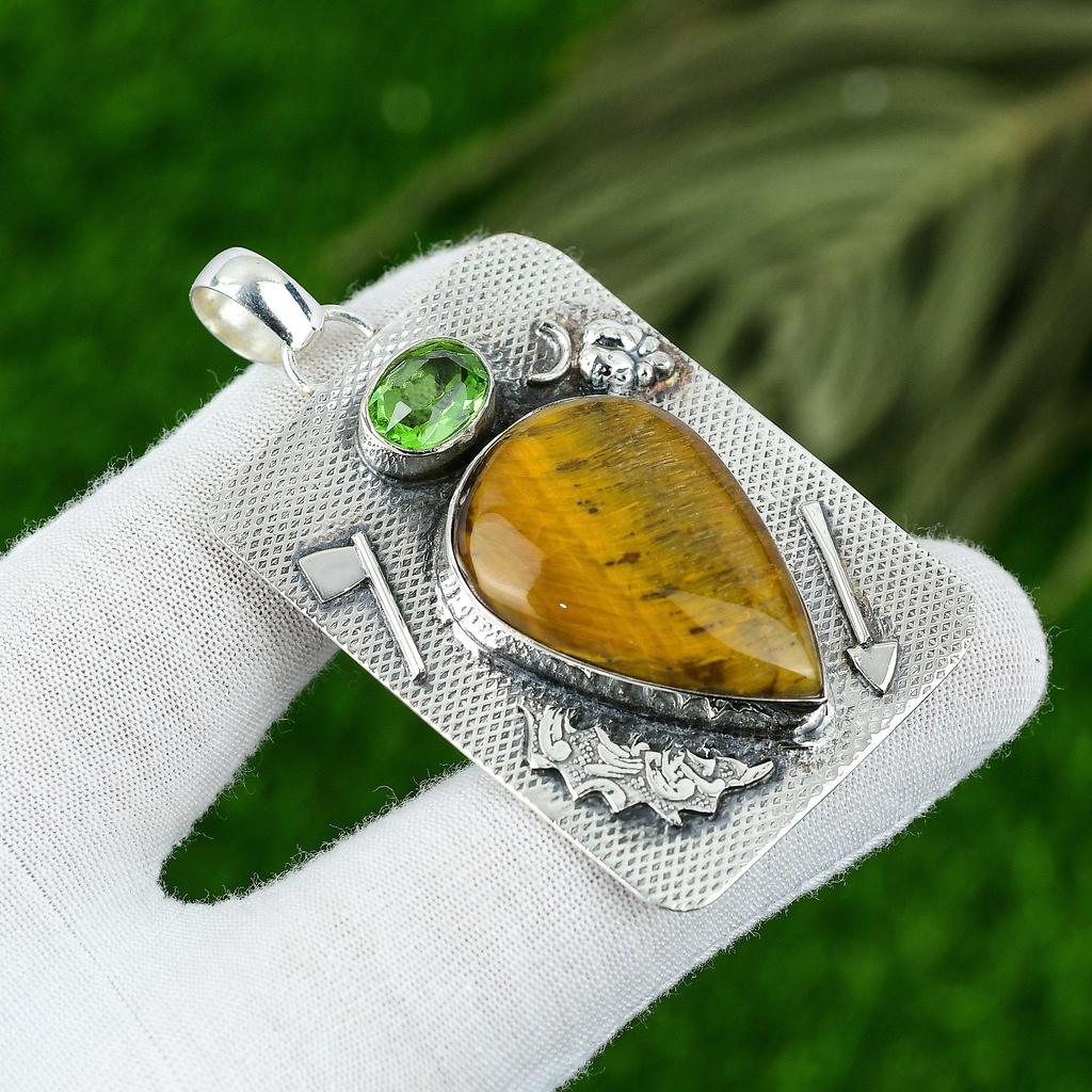 Gift For Women Jewelry Pendant 925 Sterling Silver Natural Tiger Eye Gemstone
