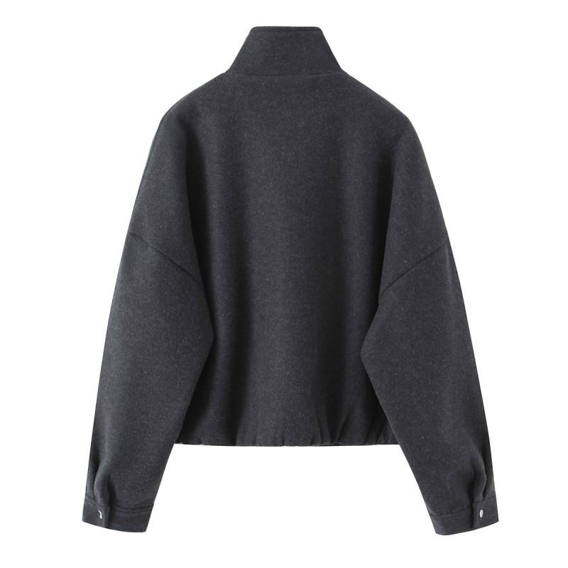 Womens Vintage Flight Jacket Casual Zip-Up Stand Collar Short Coat Solid Color Outerwear XS-L