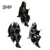 Bookshelf Decoration Sitting Skeleton Bookend Ornament, Matte Black Dark Hooded Figure Ornament for Desktop Study Room, Industrial Style Home Decor