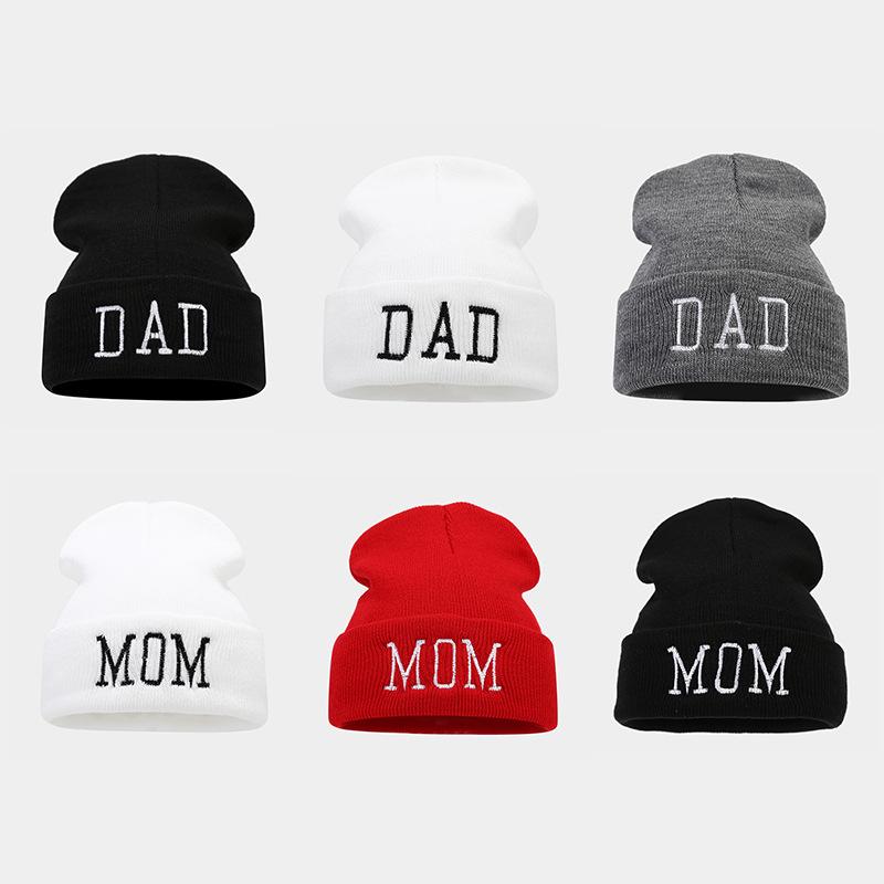 Autumn and winter fashion DAD MOM embroidered knitted hat, hot-selling personalized mom and dad wool warm hat