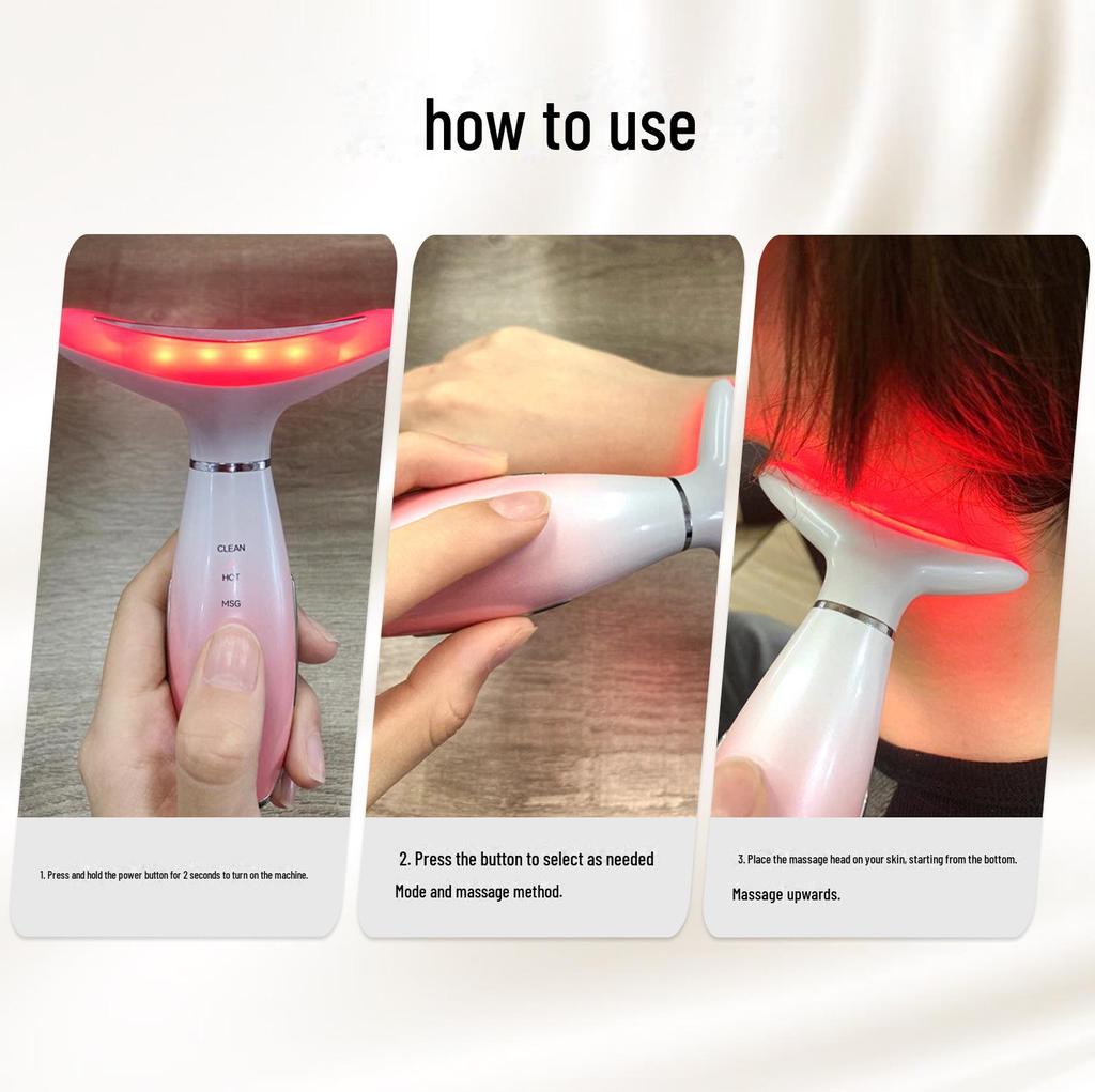 Массажер для шеи с цветной подсветкой: Микротоковое косметическое устройство для уменьшения морщин на шее и омоложения