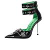 Модные туфли Baotou Single Shoes, летние новые, остроносые, с заклепками после молнии, на очень высоком каблуке, с одной линией пряжки