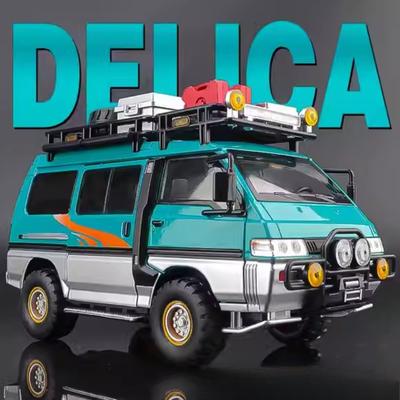 1:24 Игрушка Модель из сплава Mitsubishi Delica H2 Литая машина Открывающиеся двери со звуком и светом Инерционная Миниатюрный автомобиль Подарок на день рождения для мальчика
