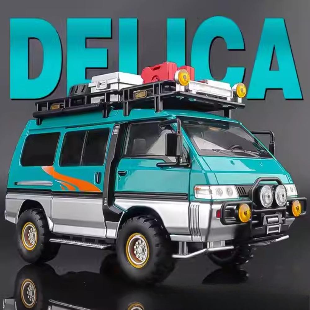 1:24 Игрушка Модель из сплава Mitsubishi Delica H2 Литая машина Открывающиеся двери со звуком и светом Инерционная Миниатюрный автомобиль Подарок на день рождения для мальчика
